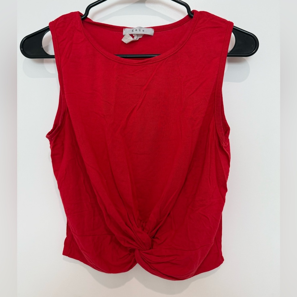 Gaze Red Tie Front Sleeveless Tank Top